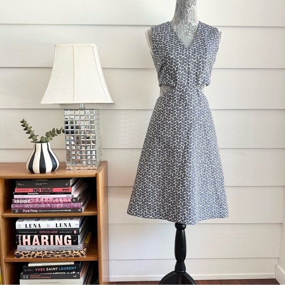 Tory Burch Navy Tessera Cut-out Dress Sateen Jacquard Size 2 - Picture 2 of 10